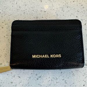 EUC Michael Kors Jet Set Travel SM Zip Around Card Case Leather Wallet Black